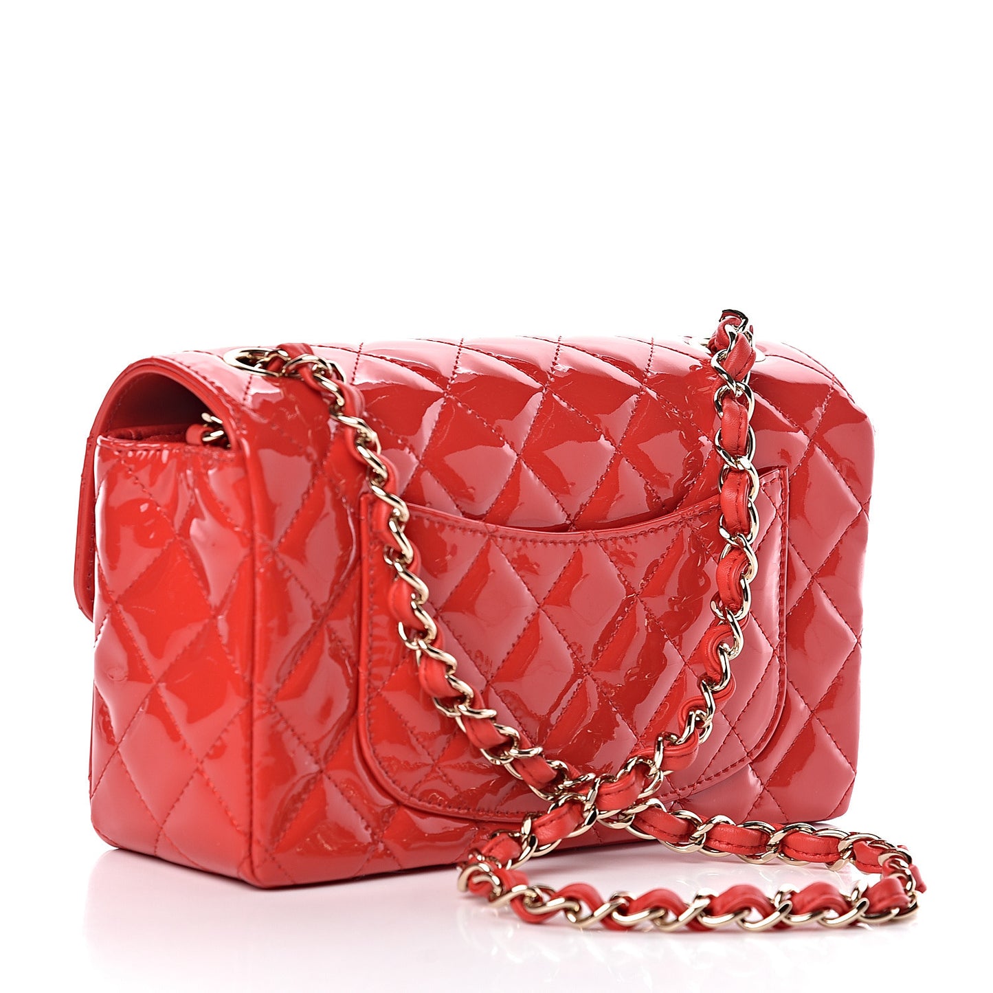 Patent Calfskin Quilted Mini Rectangular Flap Red