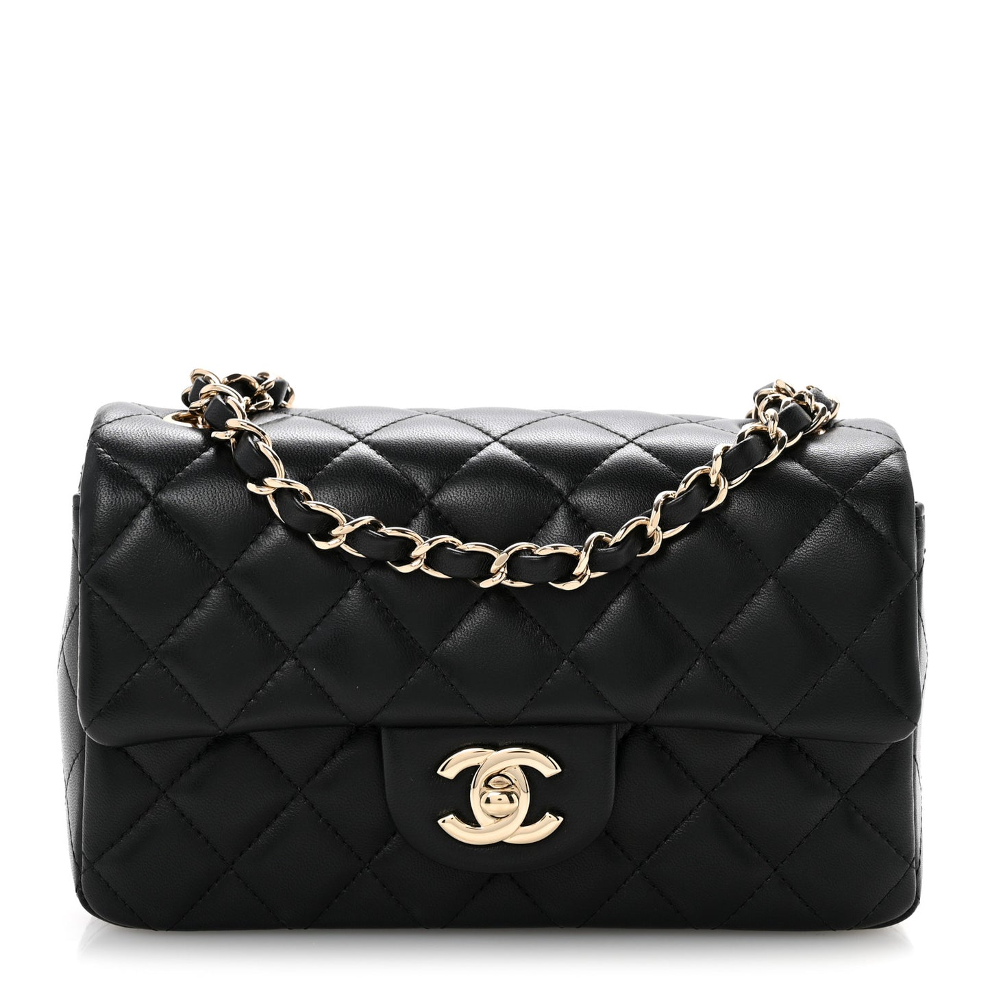 Lambskin Quilted Mini Rectangular Flap Black