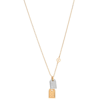 Louis Vuitton Crystal Precious Nanogram Name Tag Necklace Gold Silver 1 of 3