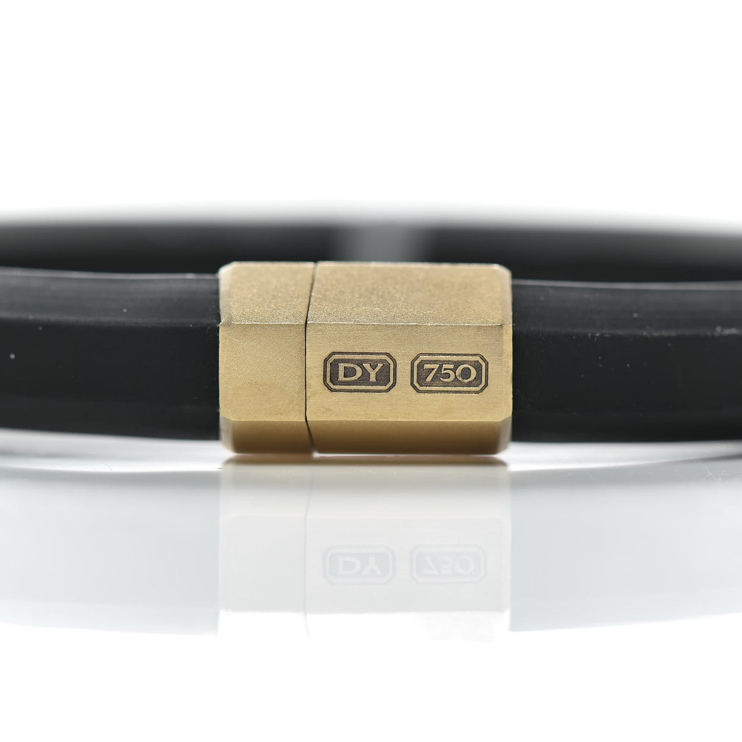 18K Yellow Gold Rubber Mens 10.5mm Hex Bracelet M Black