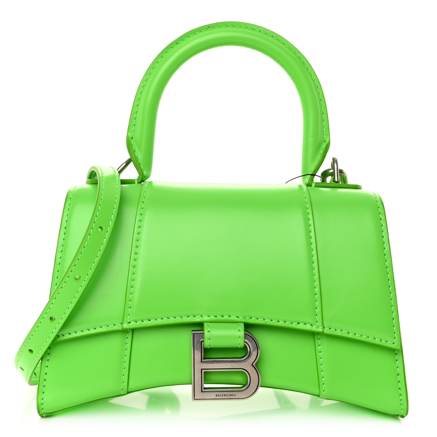 Balenciaga Shiny Box Calfskin Hourglass Top Handle Bag XS Acid Green 1 of 11