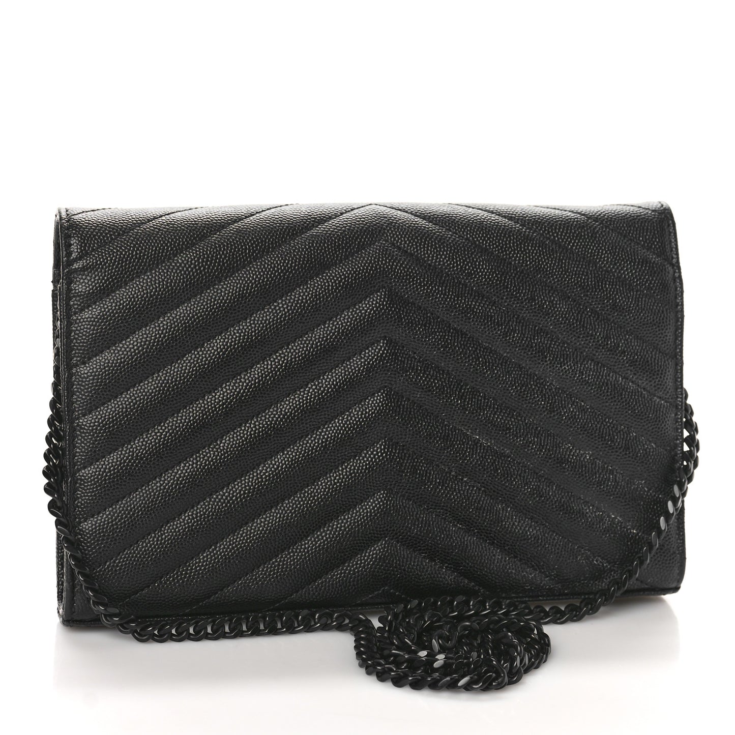 Grain De Poudre Matelasse Chevron Monogram Monochrome Chain Wallet Black