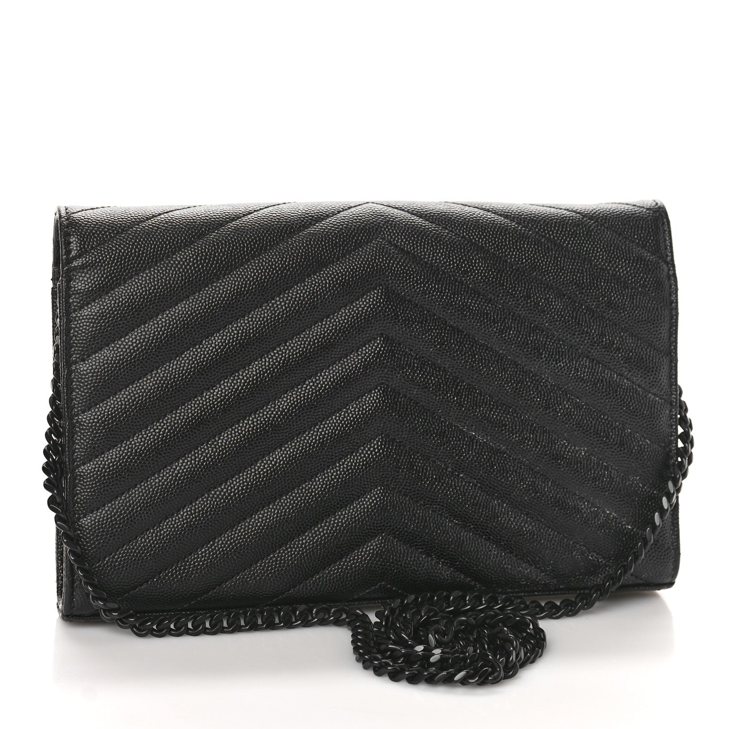 Saint Laurent Grain De Poudre Matelasse Chevron Monogram Monochrome Chain Wallet Black 3 of 10