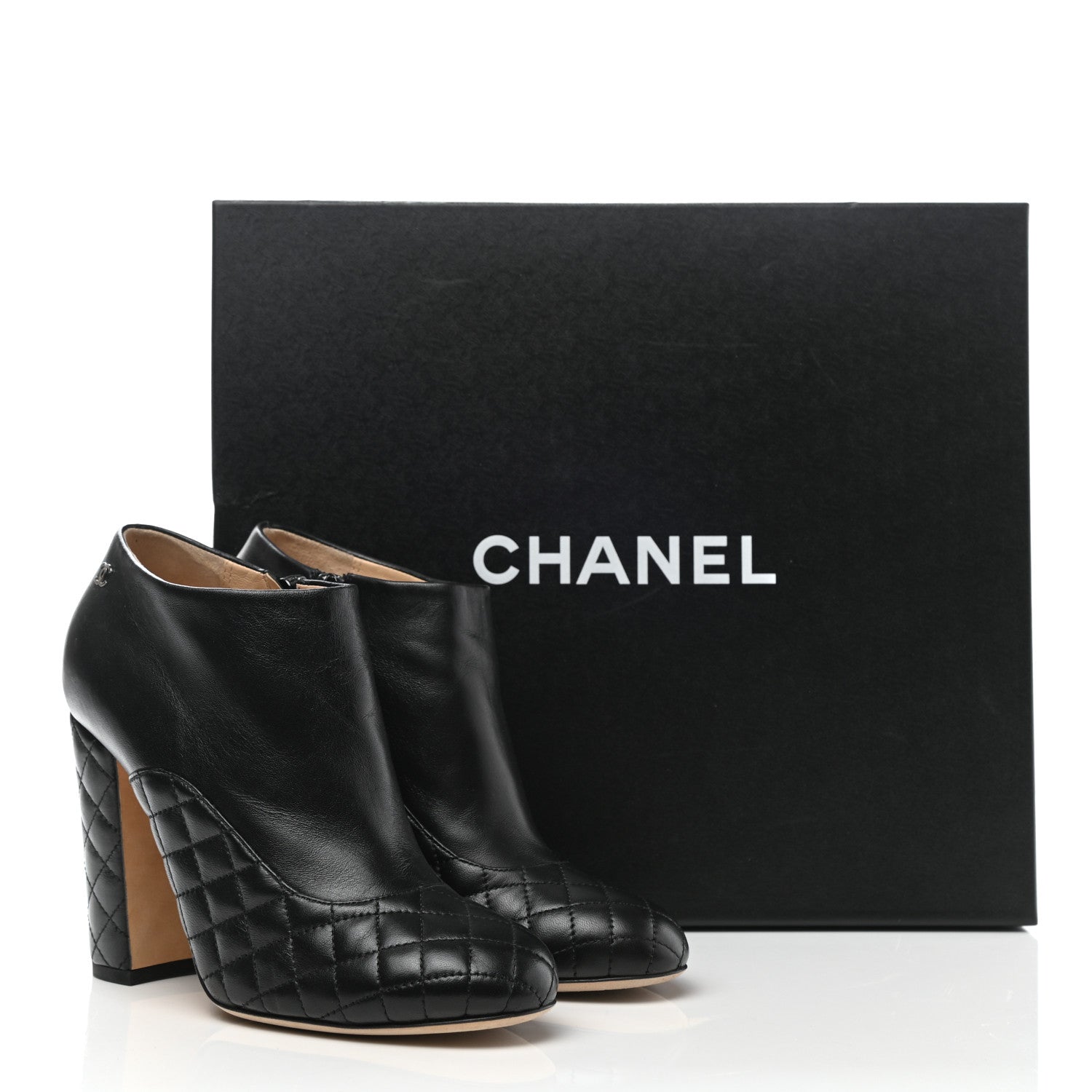 Chanel Lambskin Quilted CC Booties 37.5 Black 9 of 9