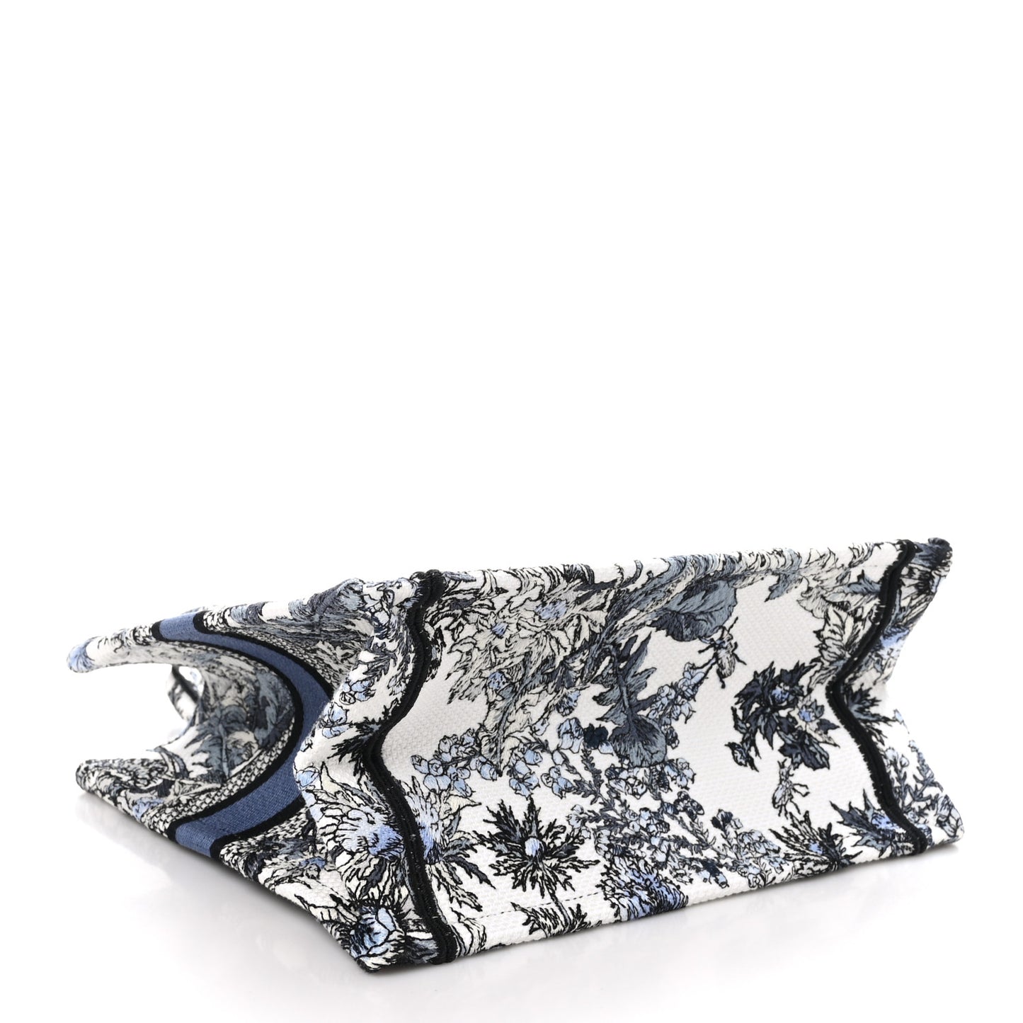 Canvas Embroidered Chardons Toile De Jouy Small Book Tote White Blue