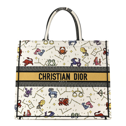 Christian Dior Canvas Embroidered Large Pixel Zodiac Book Tote Latte Multicolor 1 of 10