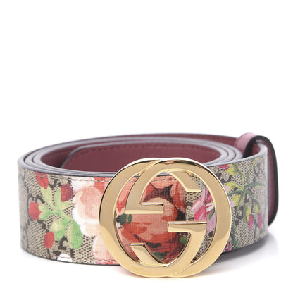 Gucci GG Supreme Monogram Blooms Moon Calfskin Interlocking G 37mm Belt 95 38 Beige Ebony Multicolor Dry Rose 1 of 5