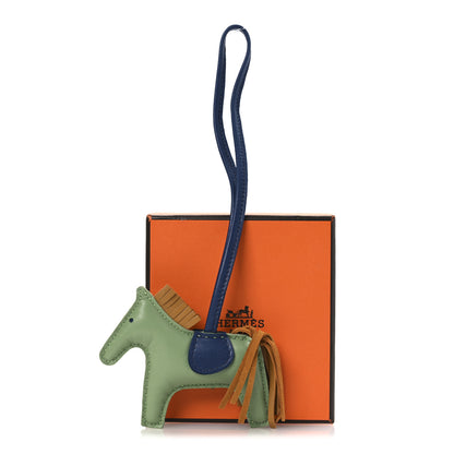 Hermes Milo Lambskin Grigri Rodeo Horse Bag Charm PM  Vert Criquet Sesame Bleu De Malte 5 of 5