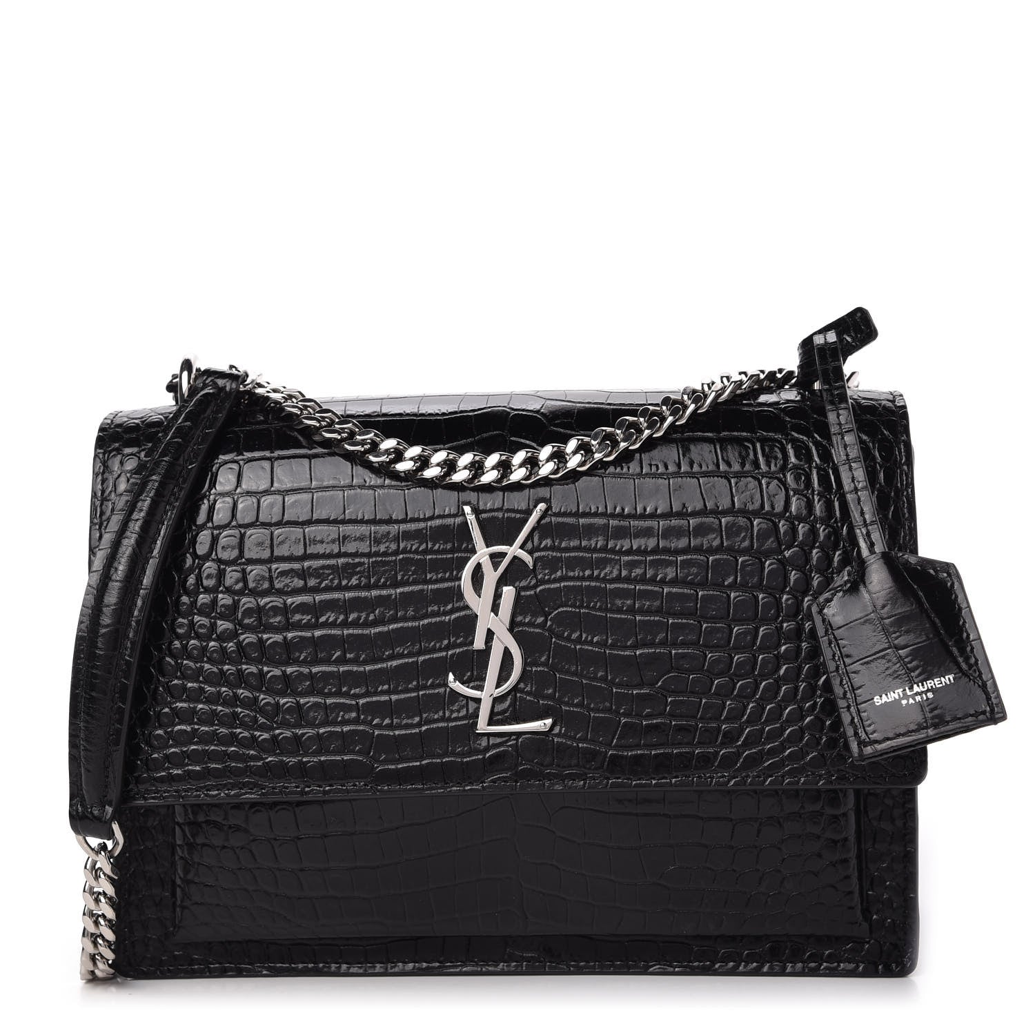 Saint Laurent Calfskin Crocodile Embossed Medium Monogram Sunset Black 1 of 10