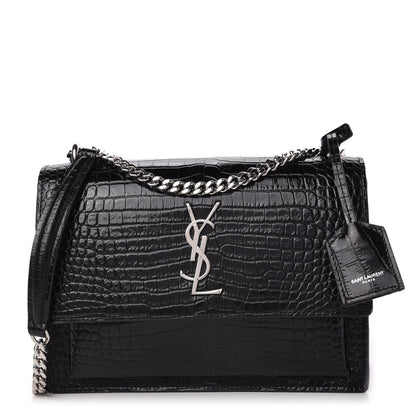 Saint Laurent Calfskin Crocodile Embossed Medium Monogram Sunset Black 1 of 10