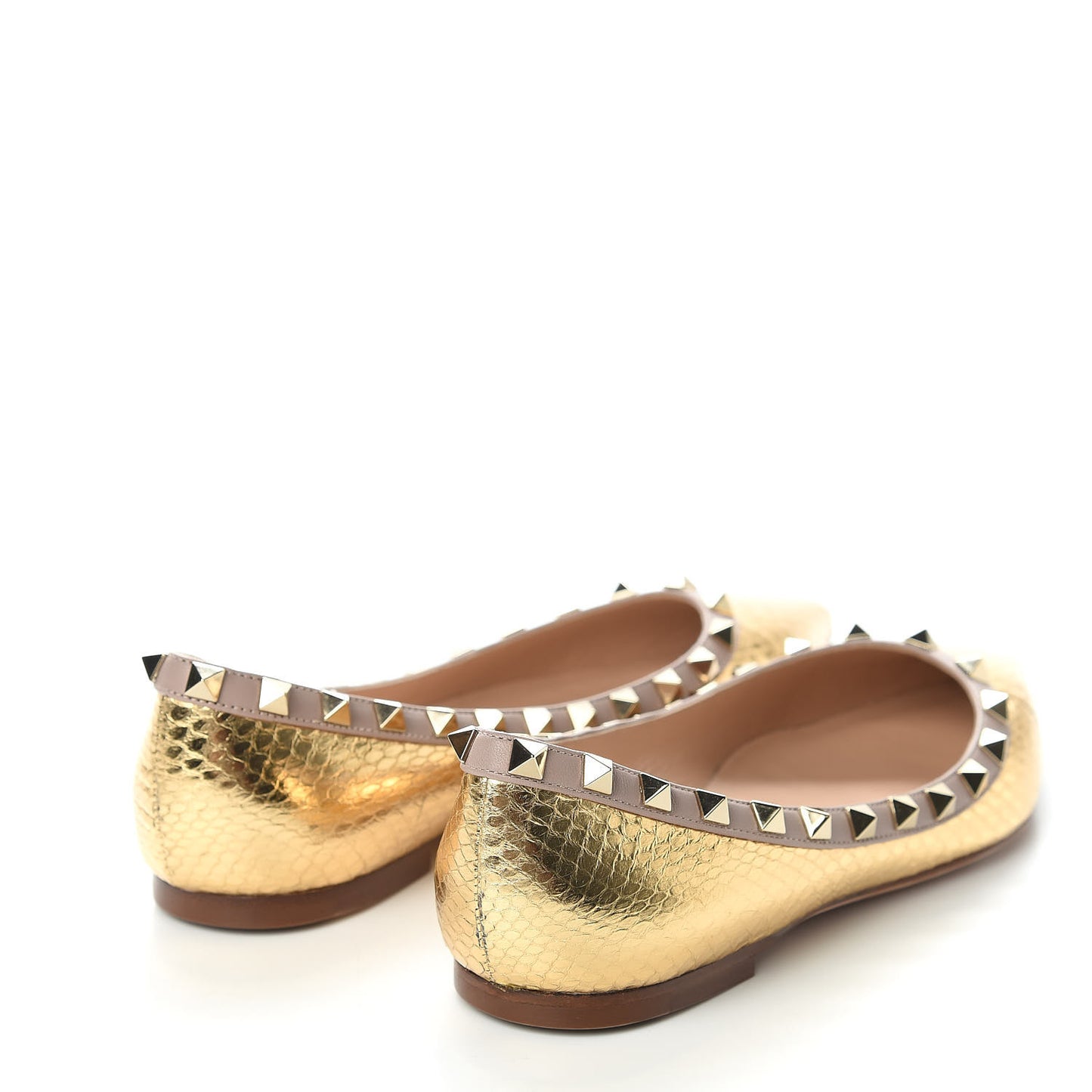 Metallic Elaphe Rockstud Ballerina Flats 36.5 Gold Poudre