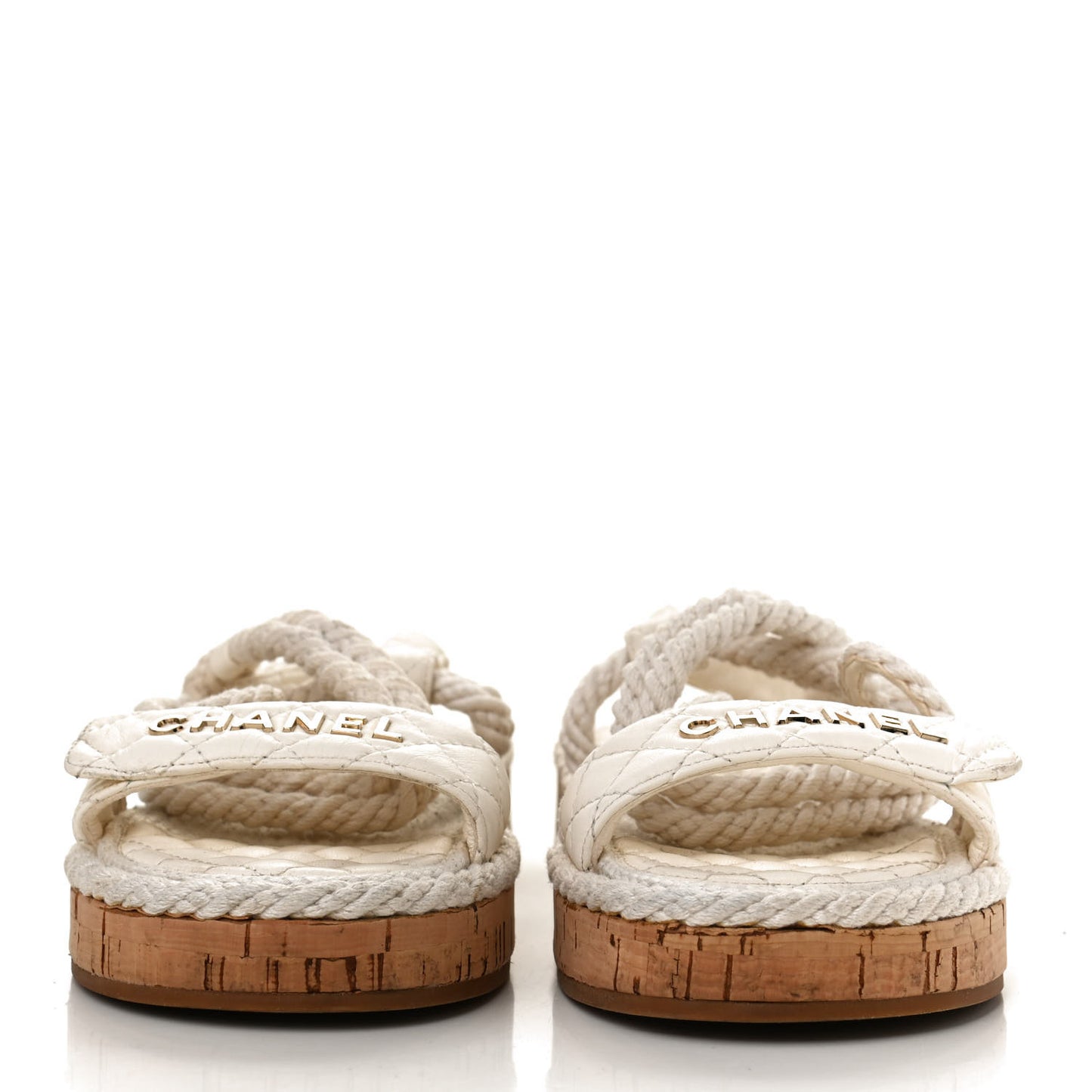Cord Lambskin Quilted Logo Sandals 38 White