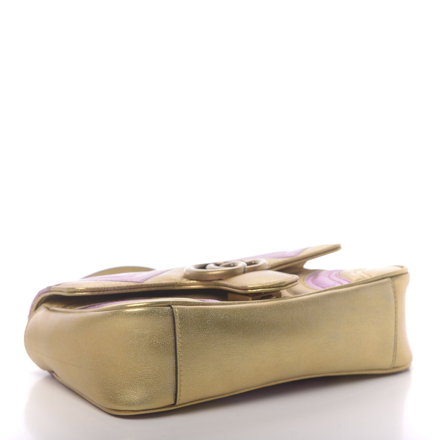 Metallic Calfskin Matelasse Mini GG Marmont Shoulder Bag Gold Pink