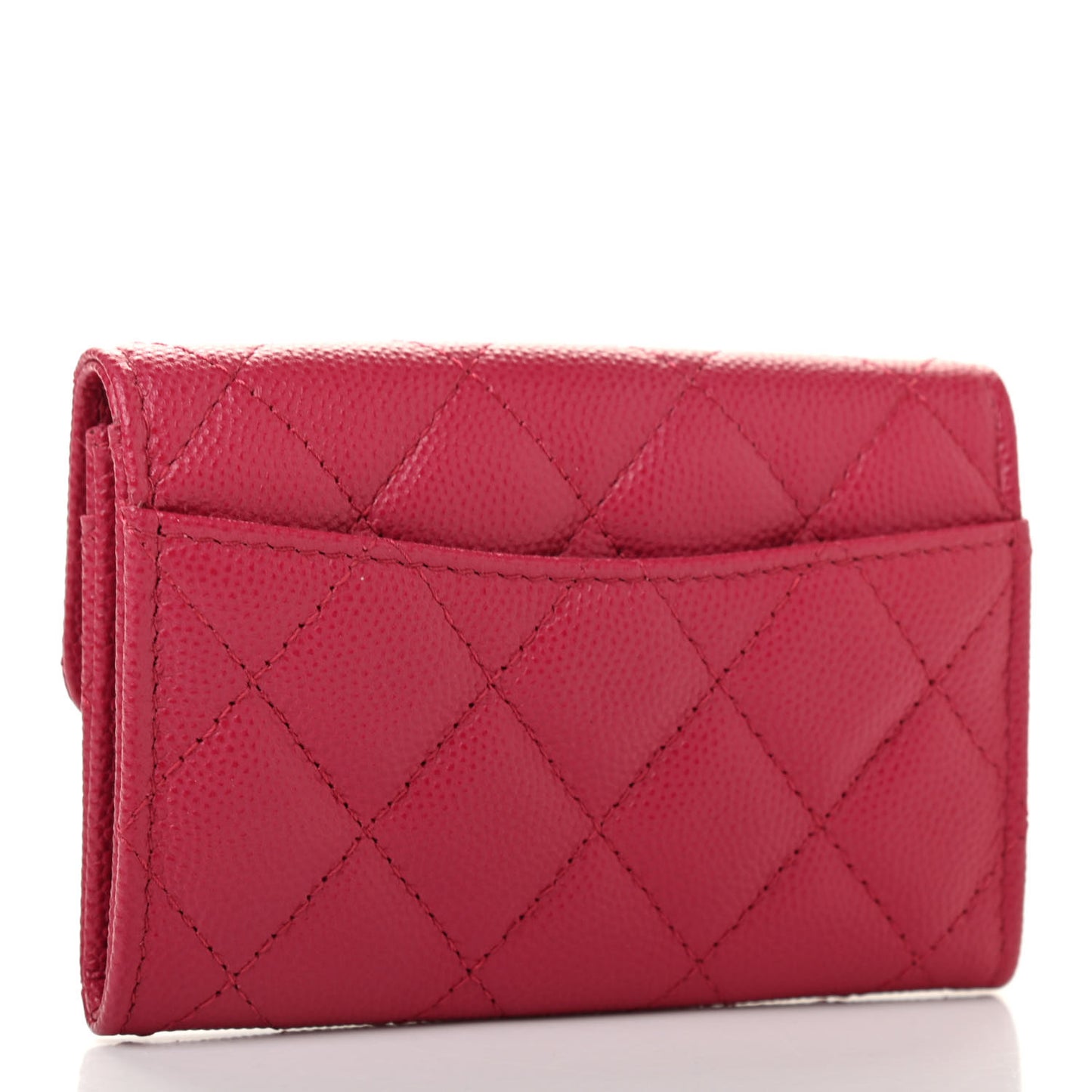 Caviar Quilted Flap Card Holder Wallet Dark Pink