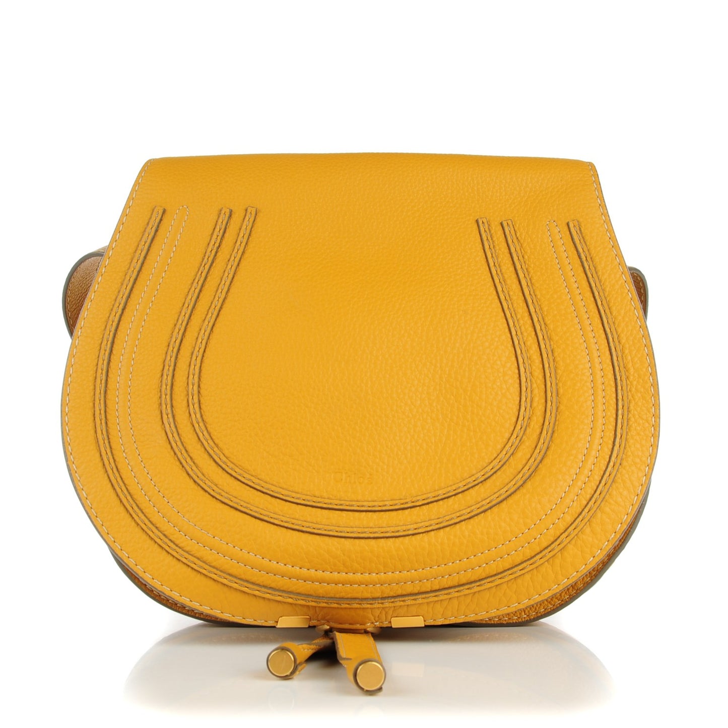 Calfskin Medium Marcie Round Crossbody Bag Curry Yellow