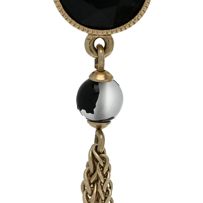 Chanel Crystal CC Chain Tassel Drop Earrings Gold Black 5 of 6