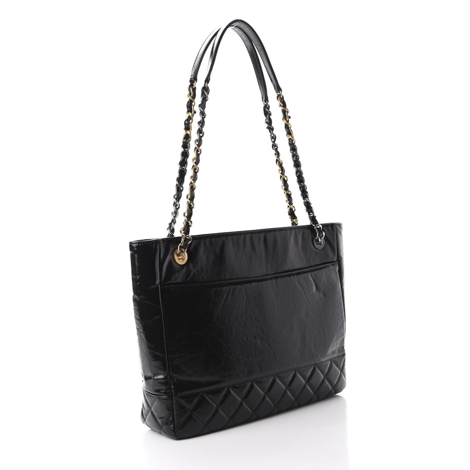Chanel Shiny Aged Calfskin Quilted Small Shopping Bag Black 3 of 11