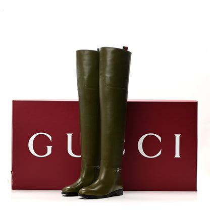 Gucci Marot Lux Slim Horsebit Over The Knee 38 Luscious Green 10 of 10