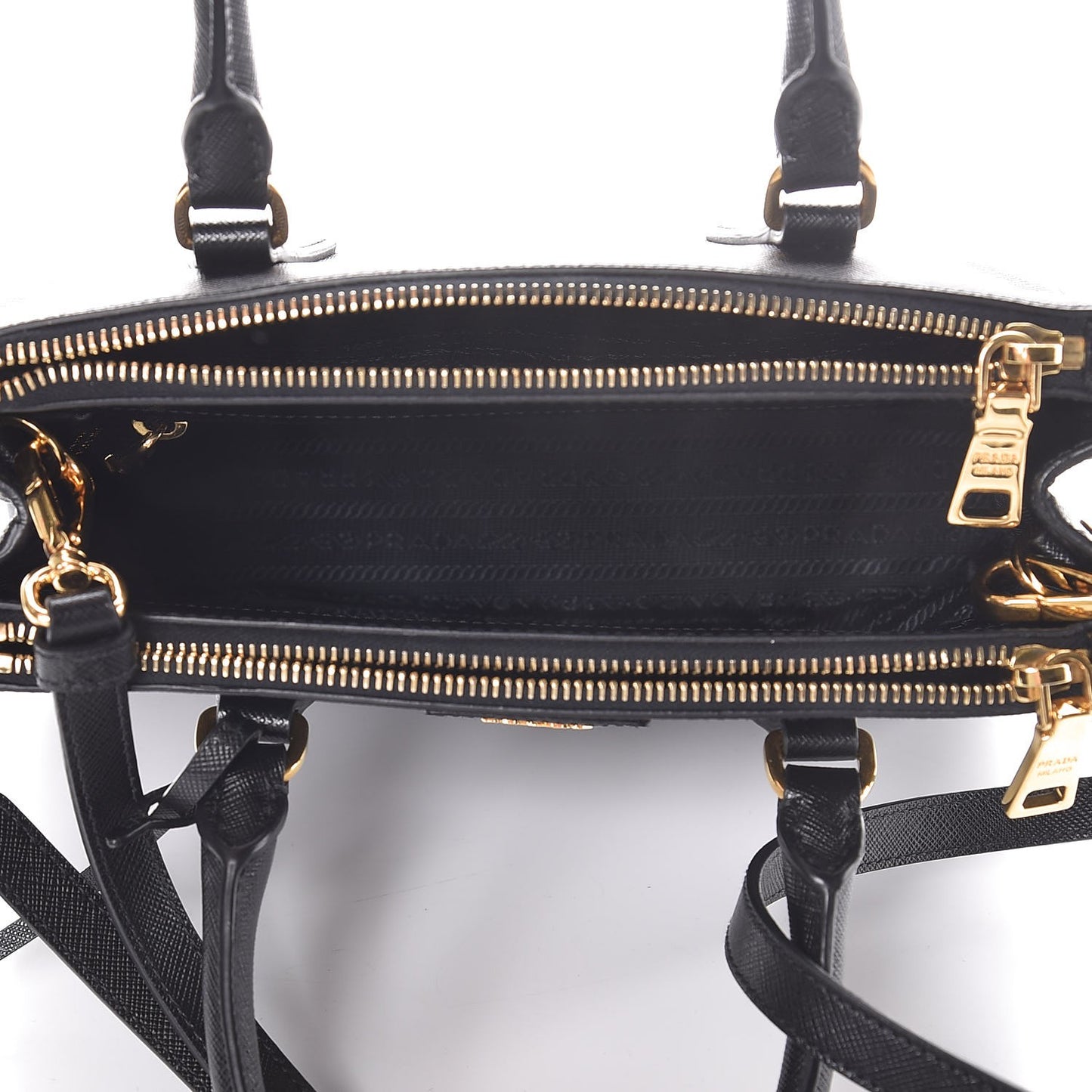 Saffiano Lux Mini Double Zip Tote Black