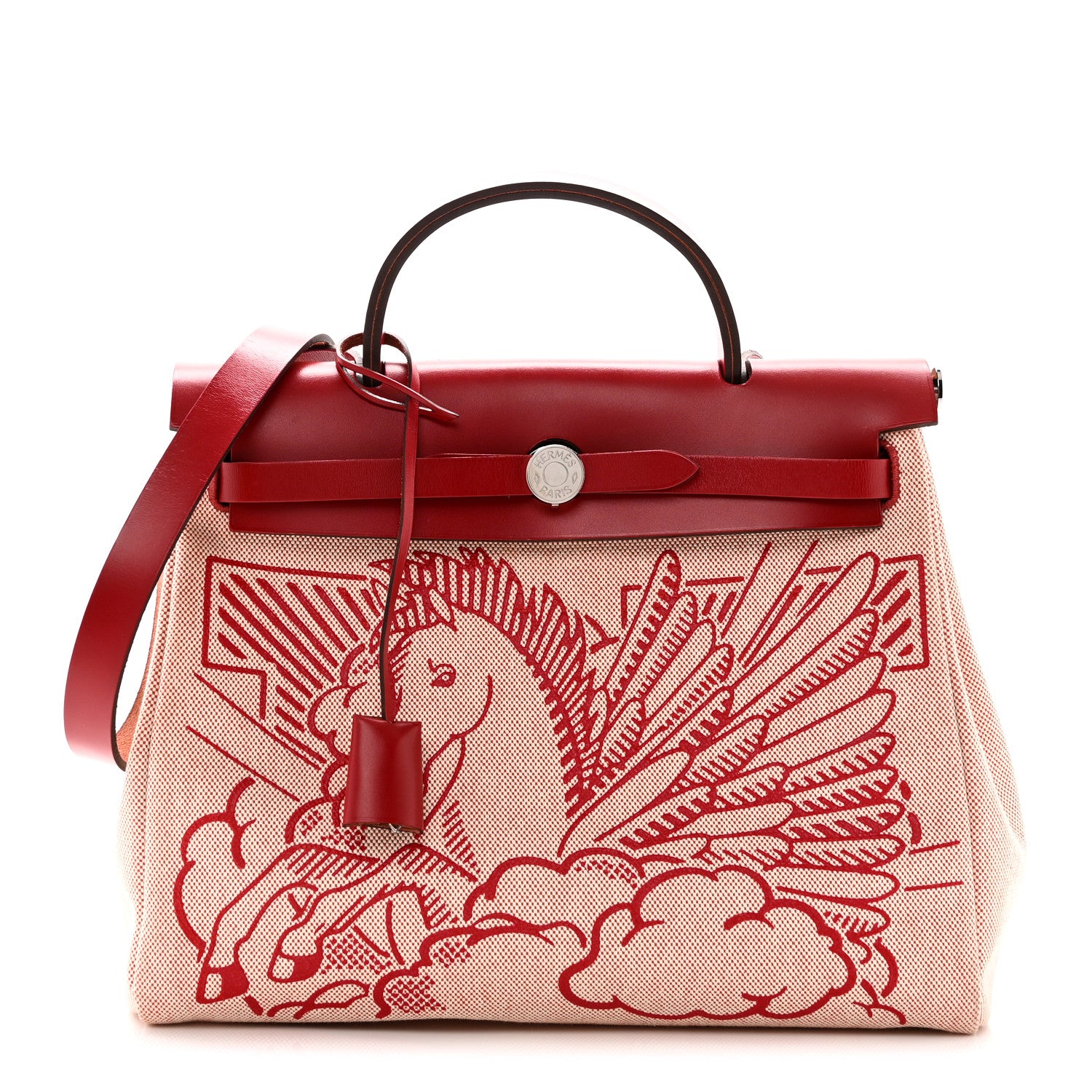 Hermes Vache Hunter Toile Pegase Pop Herbag Zip Retourne 31 PM Rouge Piment 1 of 11