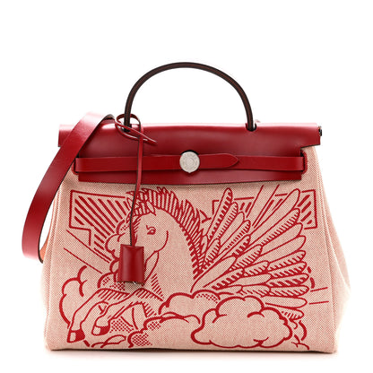 Hermes Vache Hunter Toile Pegase Pop Herbag Zip Retourne 31 PM Rouge Piment 1 of 11
