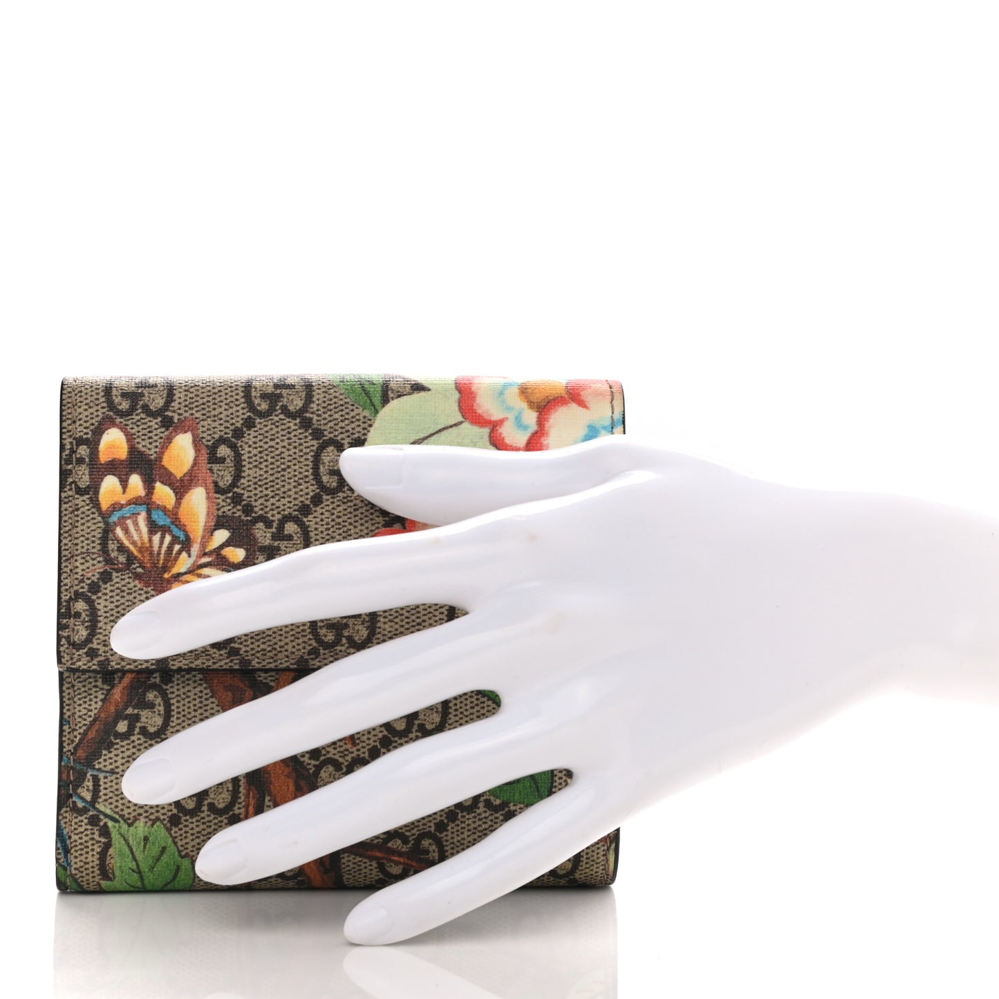 GG Supreme Monogram Tian French Flap Wallet Beige Multicolor Red