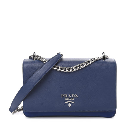 Prada Saffiano Tessuto Nylon Chain Shoulder Bag Bluette 1 of 10
