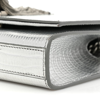 Saint Laurent Metallic Calfskin Lizard Embossed Small Classic Monogram Kate Tassel Satchel Silver 7 of 14
