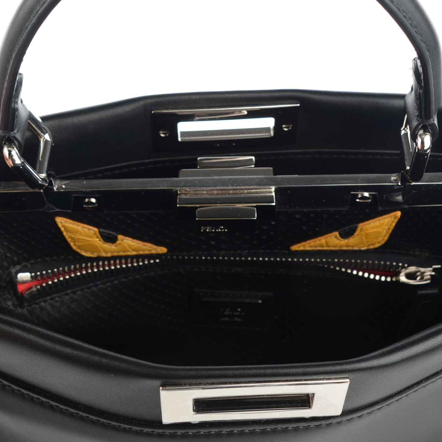 Fendi Vitello Morgan Python Crocodile Monster Eyes Medium Peekaboo Iconic Satchel Black Girasole 6 of 9