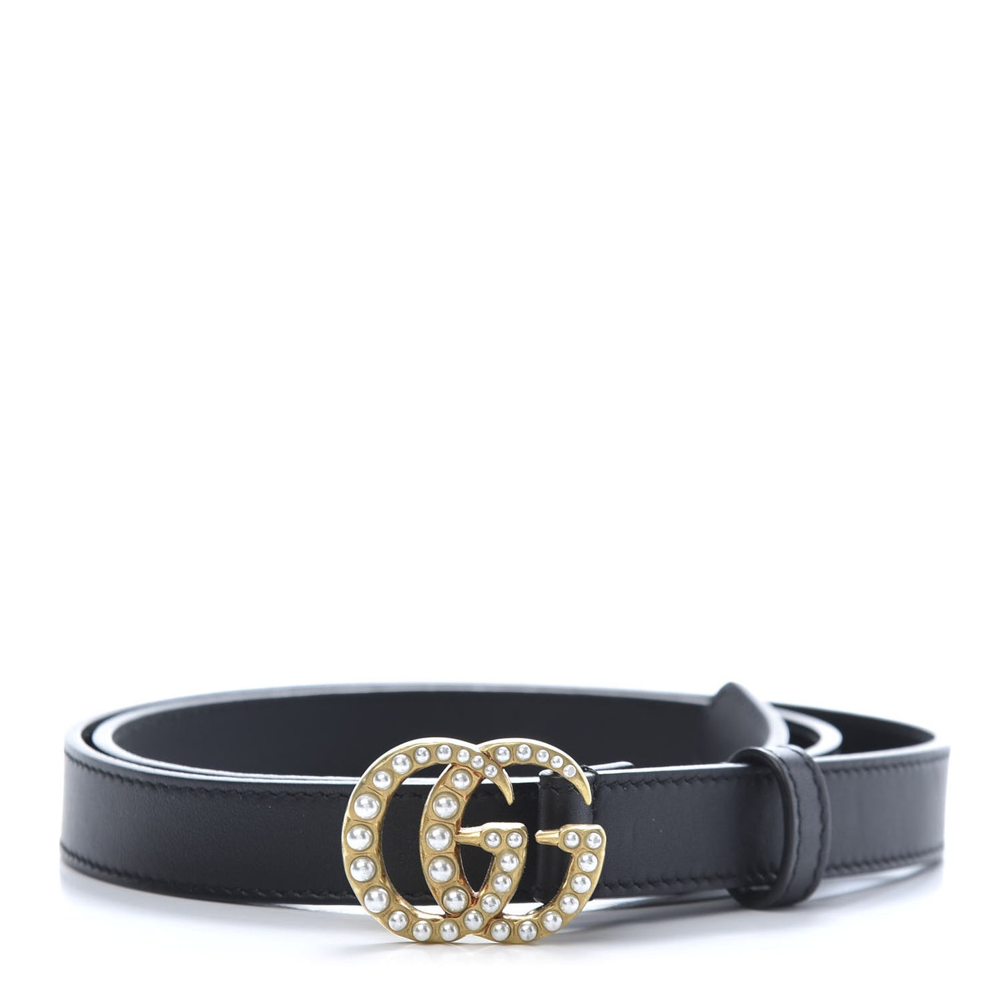 Calfskin Pearl Double G 20mm Belt 85 34 Black Cream