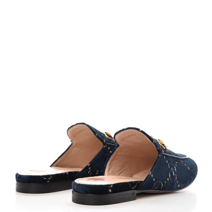 Gucci Velvet GG Monogram Womens Princetown Slippers 36 Blue Beige 4 of 8
