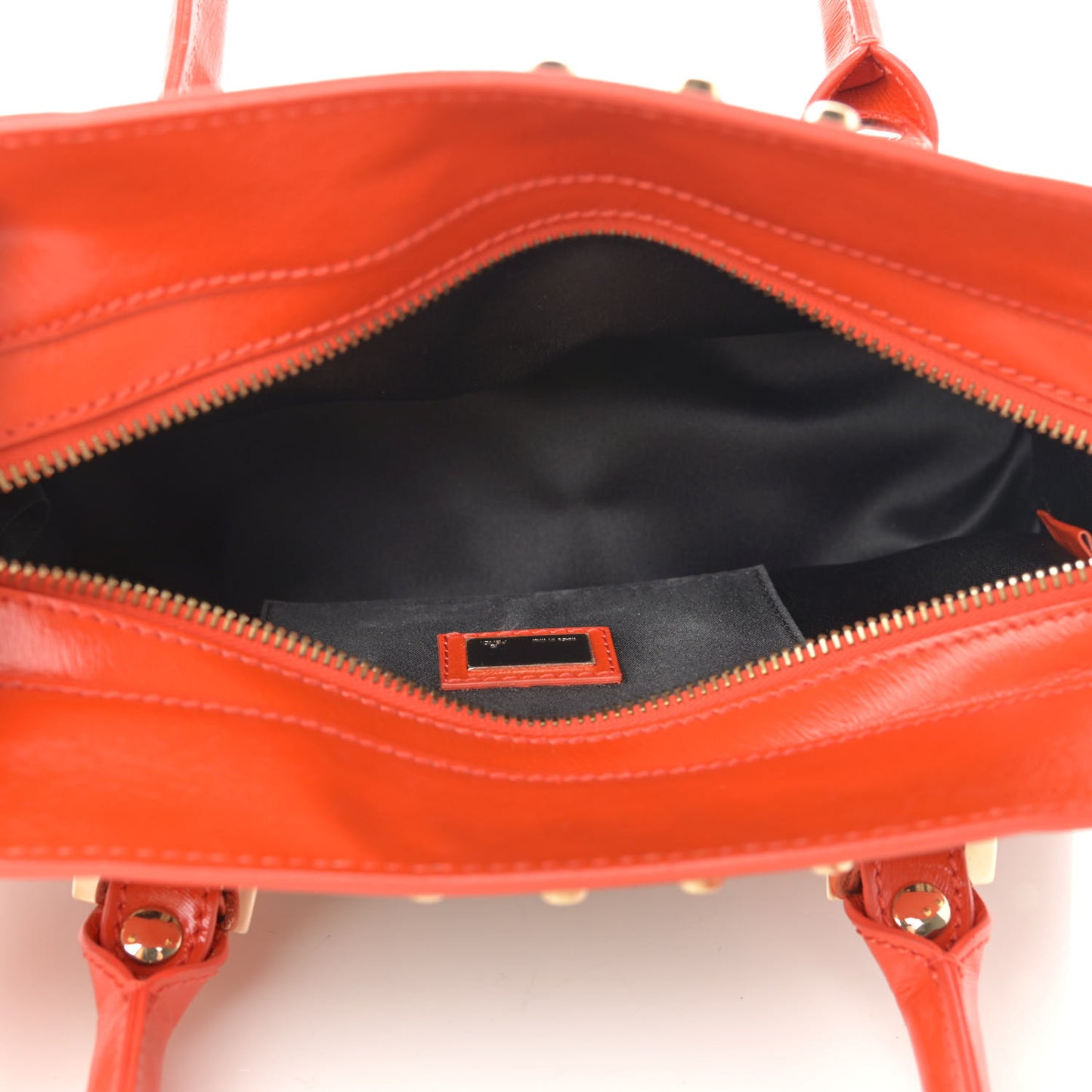 Raffia Calfskin FF Studded Satchel Orange
