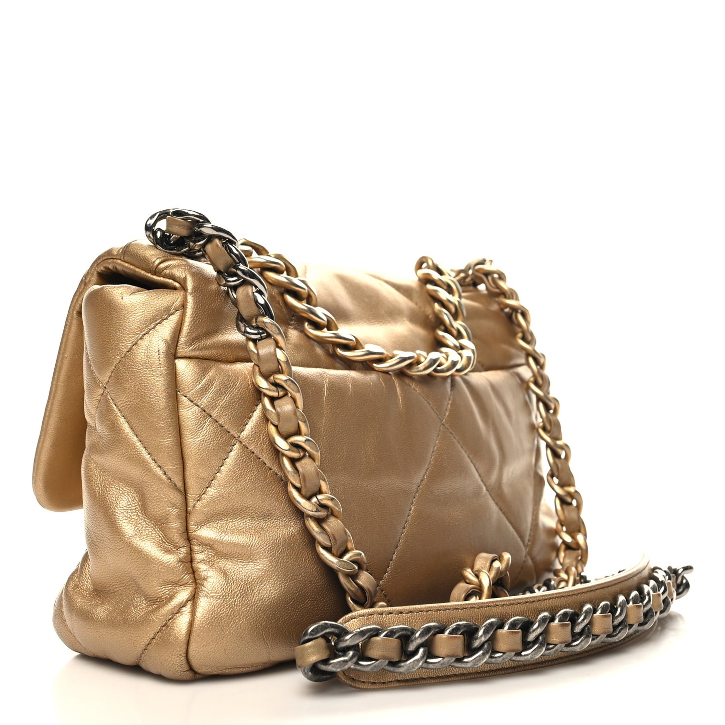 Metallic Lambskin Quilted Medium Chanel 19 Flap Gold