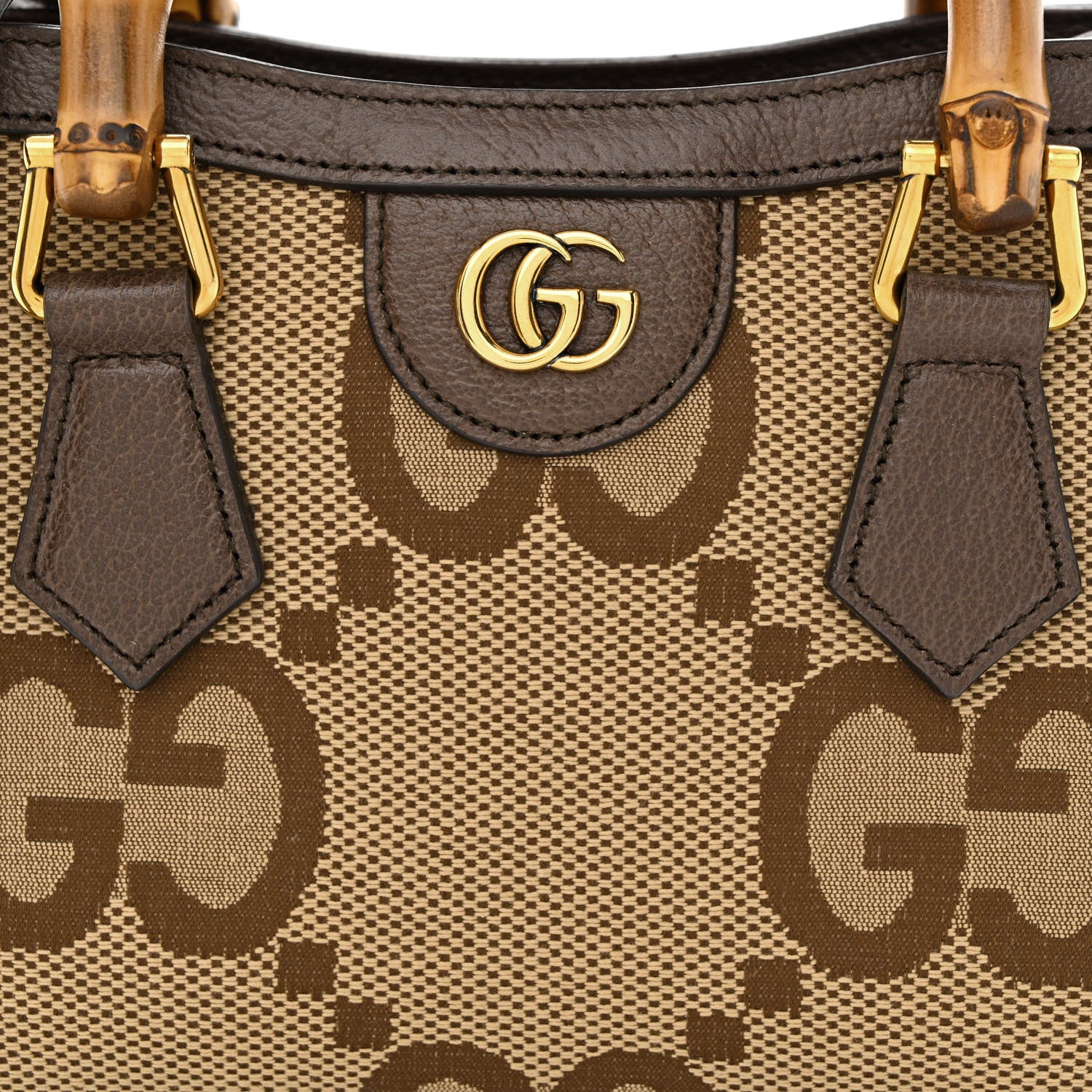 Gucci Monogram Jumbo GG Textured Dollar Calfskin Mini Diana Tote Bag Camel Ebony New Acero 8 of 11