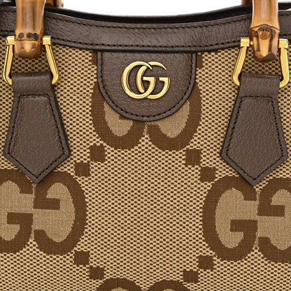 Gucci Monogram Jumbo GG Textured Dollar Calfskin Mini Diana Tote Bag Camel Ebony New Acero 8 of 11