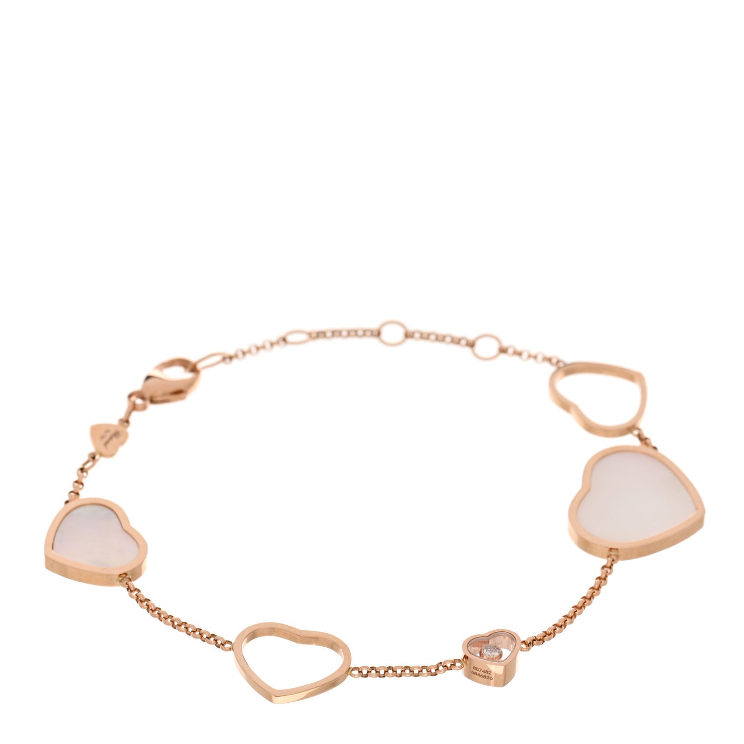 18K Rose Gold Diamond Mother of Pearl Happy Hearts Bracelet