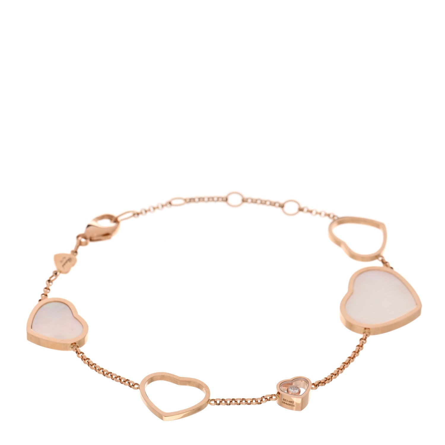 Chopard 18K Rose Gold Diamond Mother of Pearl Happy Hearts Bracelet 1 of 4