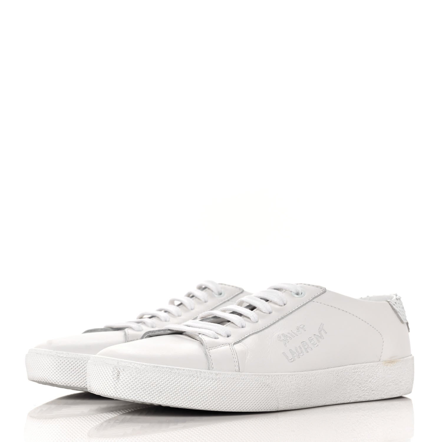 Saint Laurent Calfskin Nubuck Python Embossed Embroidered Womens Court Classic Sneakers 39 Optic White 3 of 8