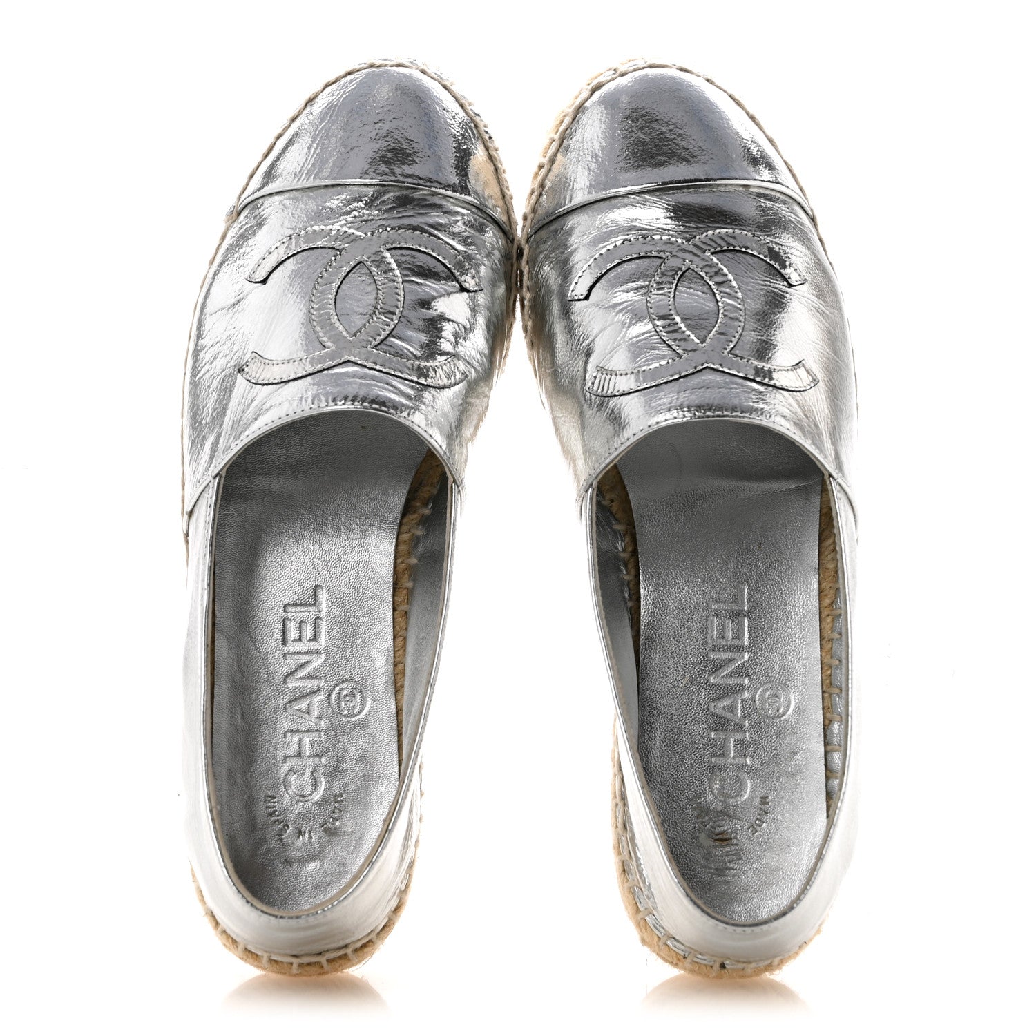 Chanel Laminated Goatskin CC Espadrilles 36 Silver 2 of 12