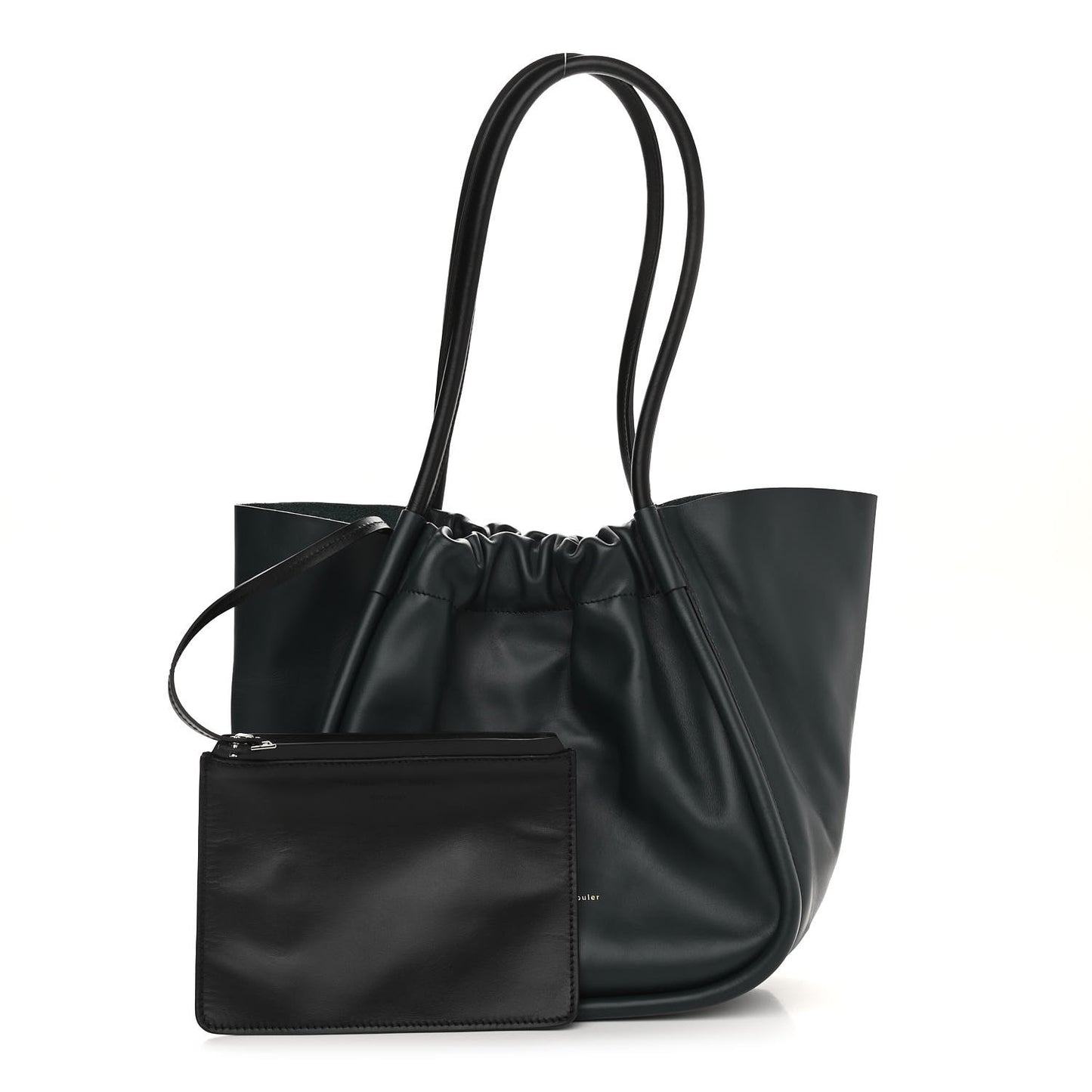Calfskin Large Ruched Tote Petrol Green