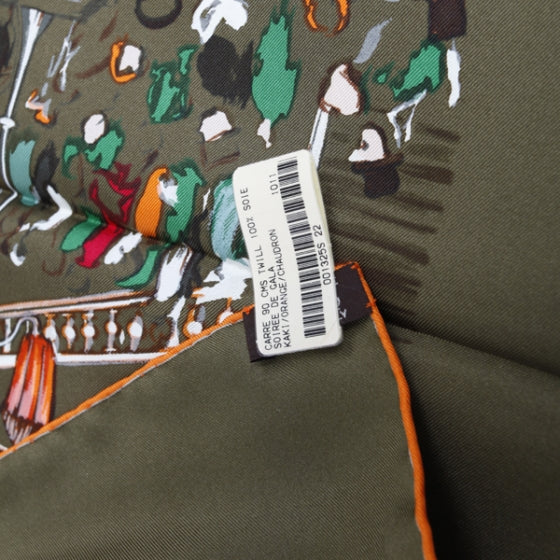 Hermes Silk Soiree De Gala Scarf 90 Kaki 6 of 7