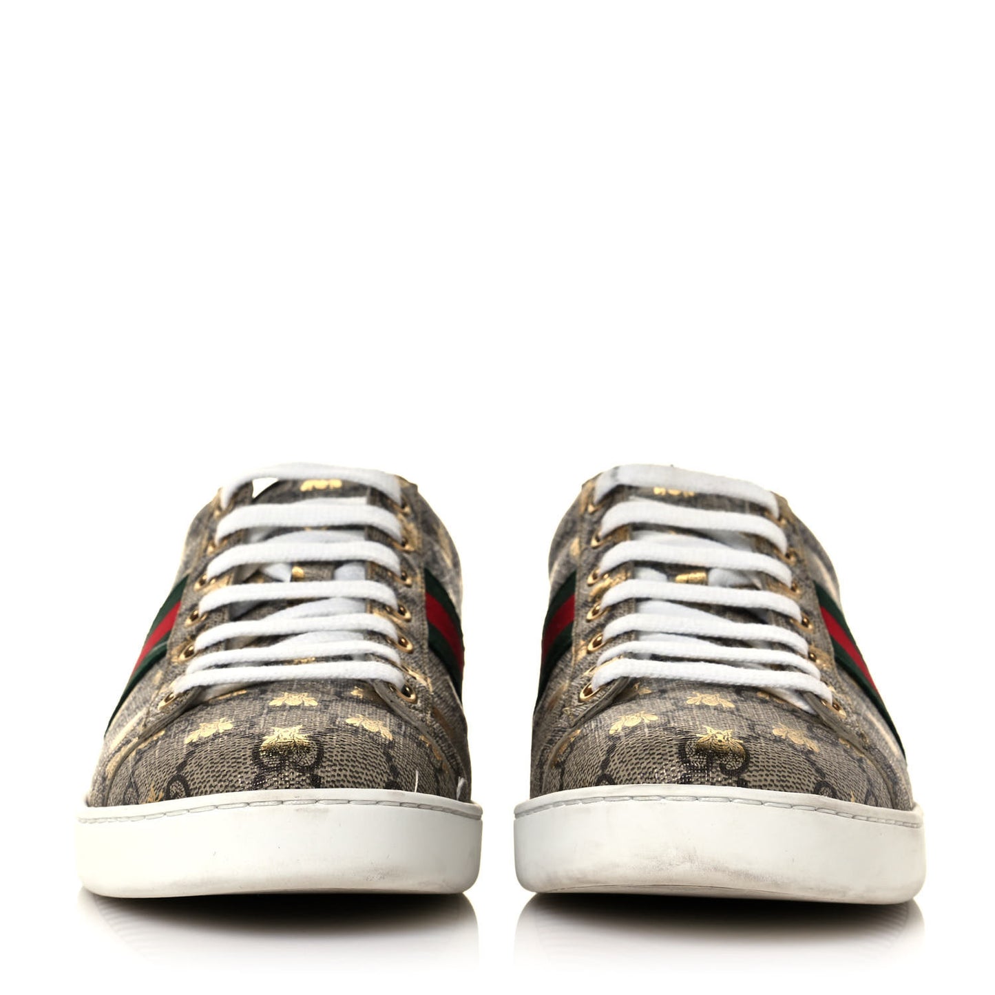 GG Supreme Monogram Bees Ayers Web Womens Ace Sneakers 39.5 Beige Oro Green Red