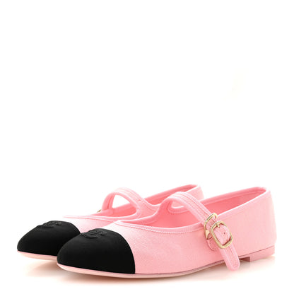 Chanel Fabric Grosgrain Mary Jane Flats 40 Light Pink Black 4 of 10