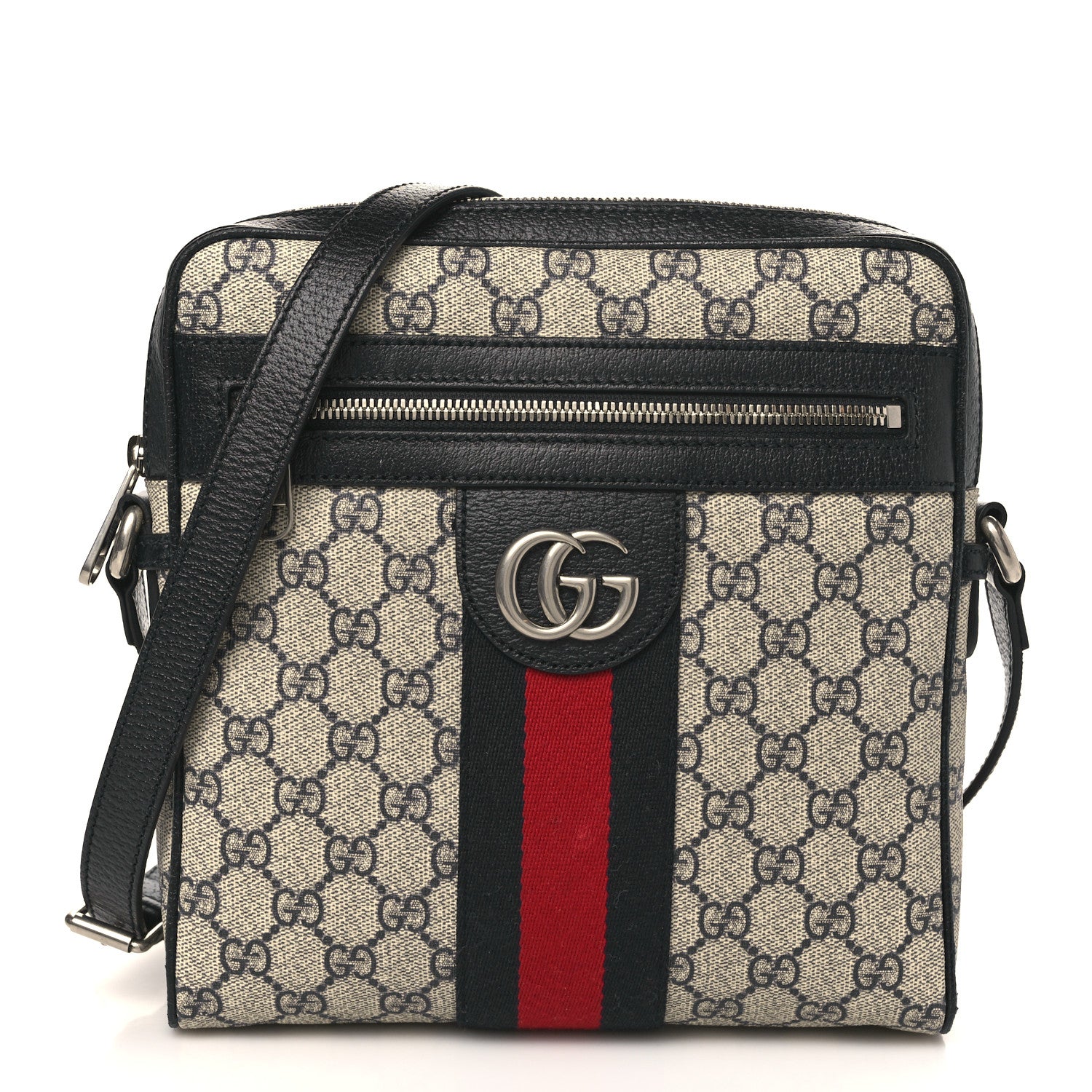 Gucci GG Supreme Monogram Textured Dollar Calfskin Web Small Ophidia Messenger Bag Beige Blue 1 of 7
