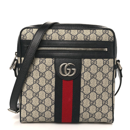 Gucci GG Supreme Monogram Textured Dollar Calfskin Web Small Ophidia Messenger Bag Beige Blue 1 of 7
