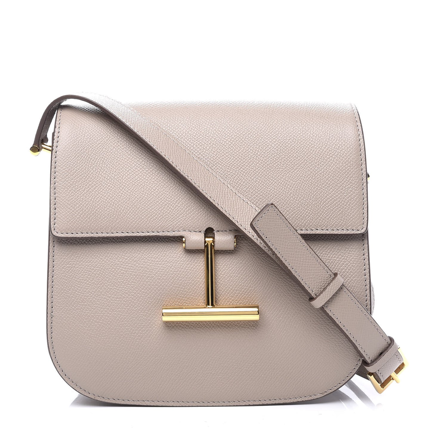 Grained Calfskin Small T Clasp Tara Crossbody Bag Silk Taupe
