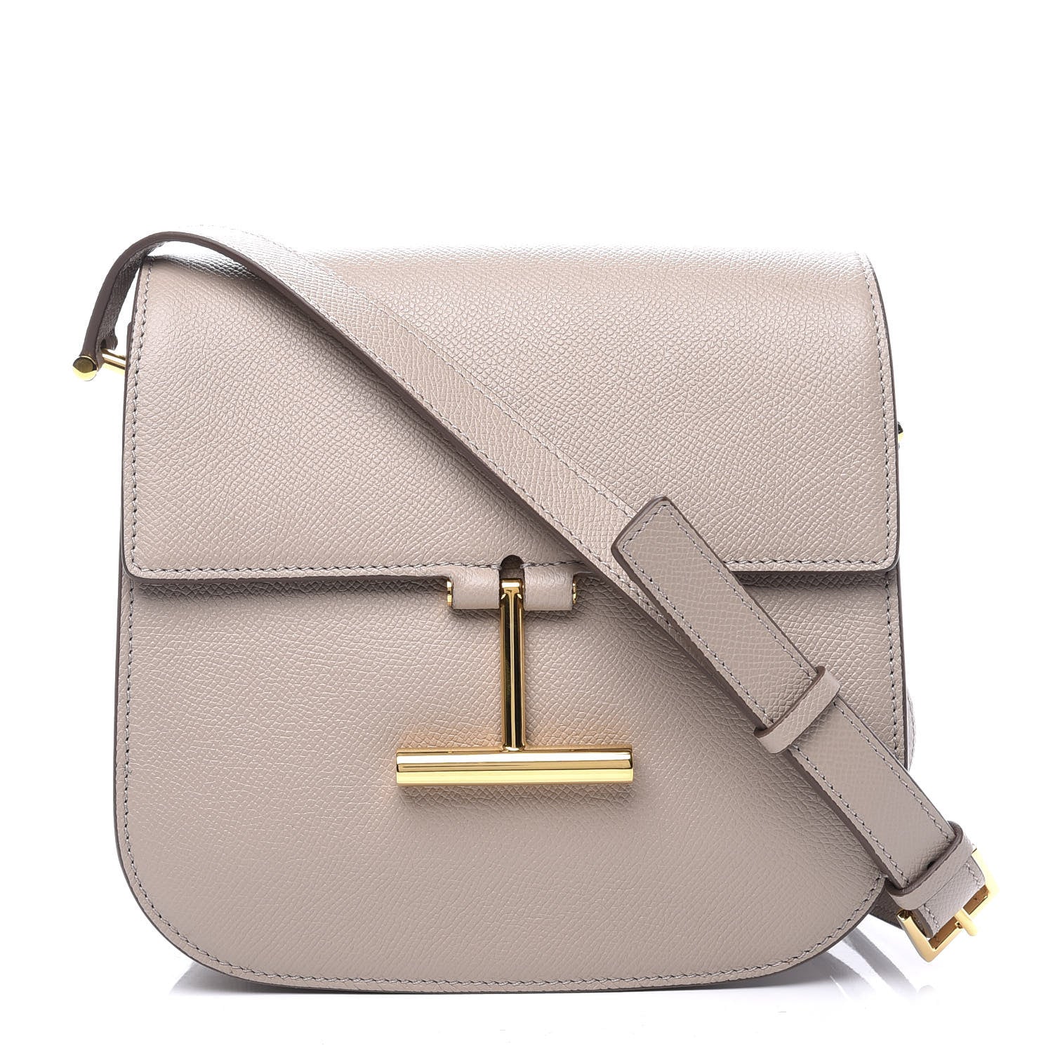 Tom Ford Grained Calfskin Small T Clasp Tara Crossbody Bag Silk Taupe 1 of 8