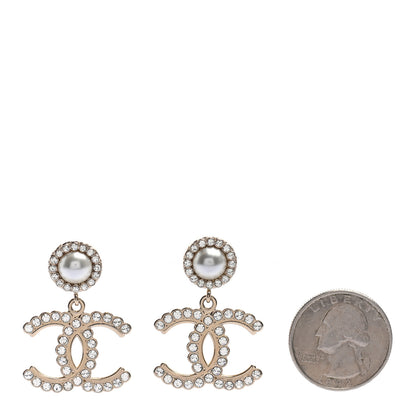 Chanel Crystal Pearl Bow-tiful CC Drop Earrings Gold 2 of 4