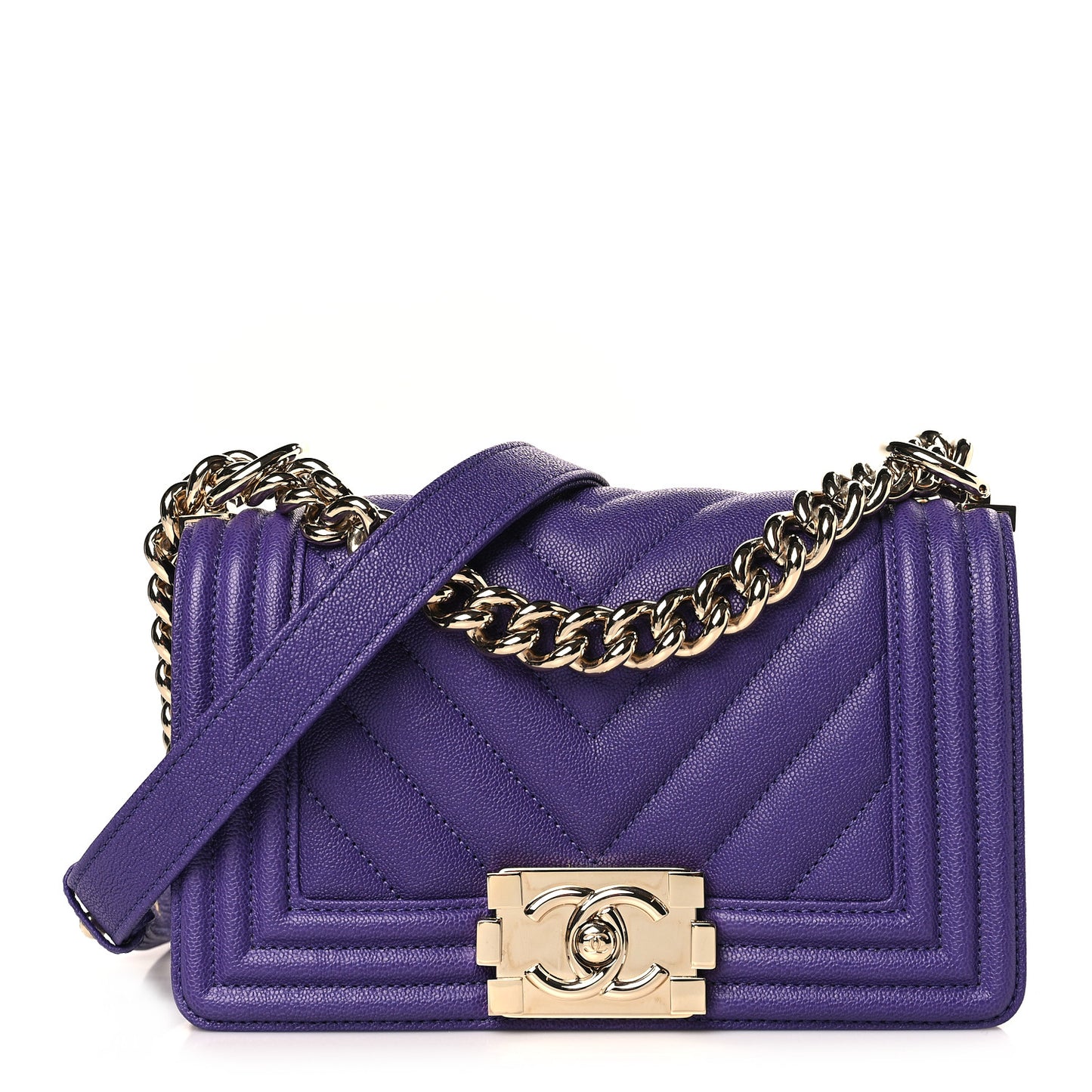 Caviar Chevron Quilted Small Boy Flap Purple