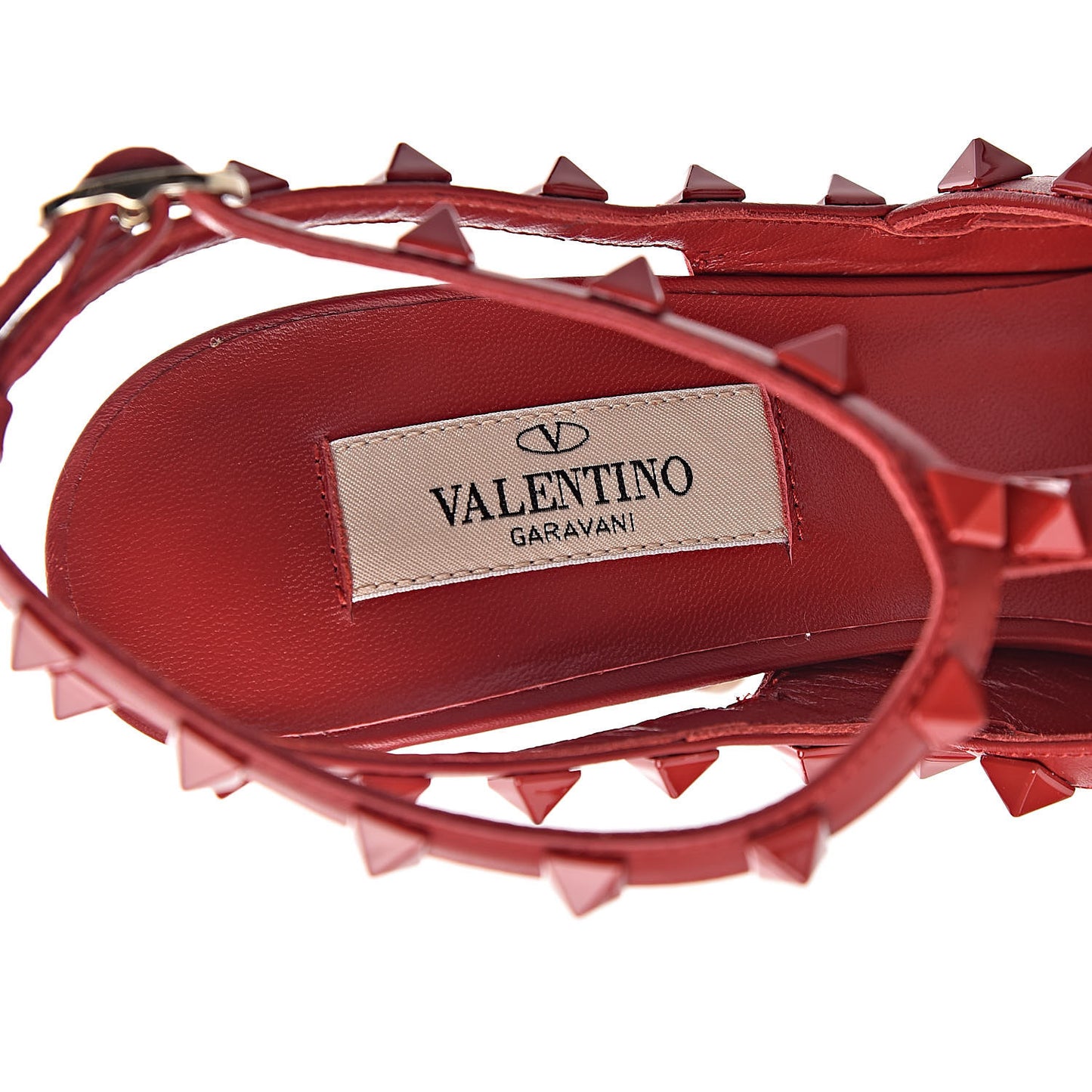 Calfskin Lacquered Monochrome Rockstud Ankle Strap 100mm Pumps 39 Rosso Valentino